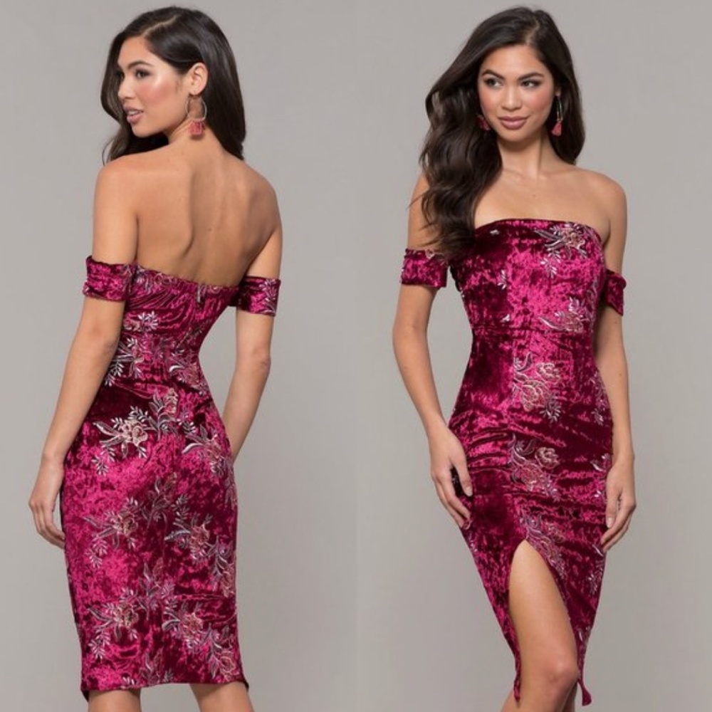 NWOT La'tiste by Amy Velvet Pink Floral Embroidered Mini Dress Small